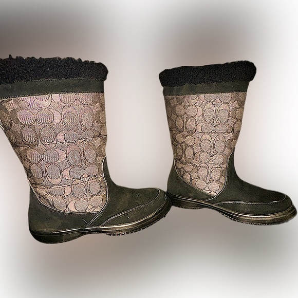 Coach Sherman Winter Boots Fleece Lined Black Suede Logo Print Booties US 5 - Picture 7 of 11
